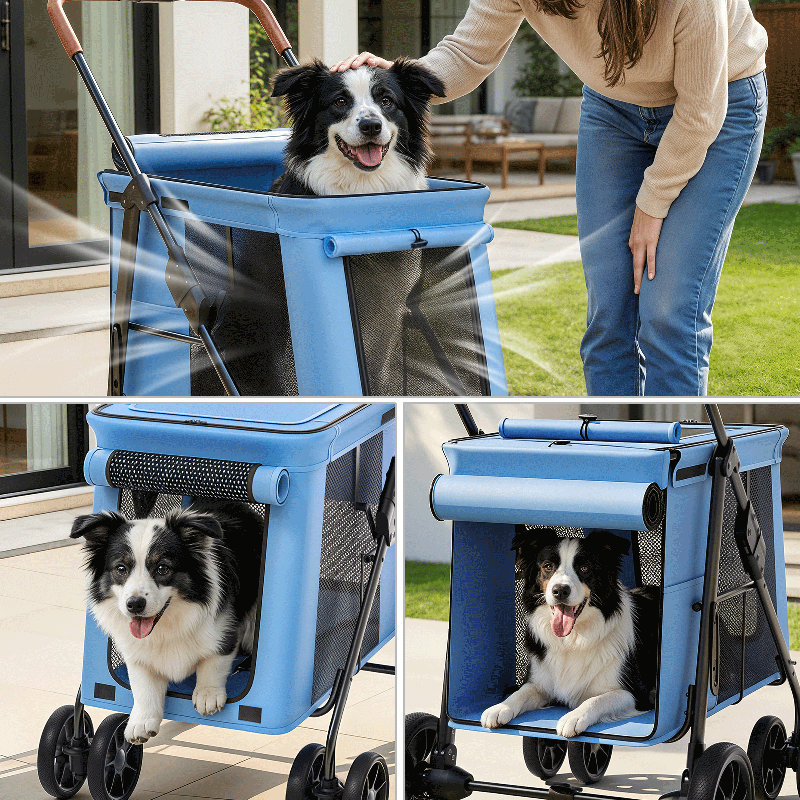 Poussette pliable pour animal de compagnie en un clic, poussette de jogger à 4 roues avec rangement, plateau amovible, fenêtre en filet, laisse de sécurité