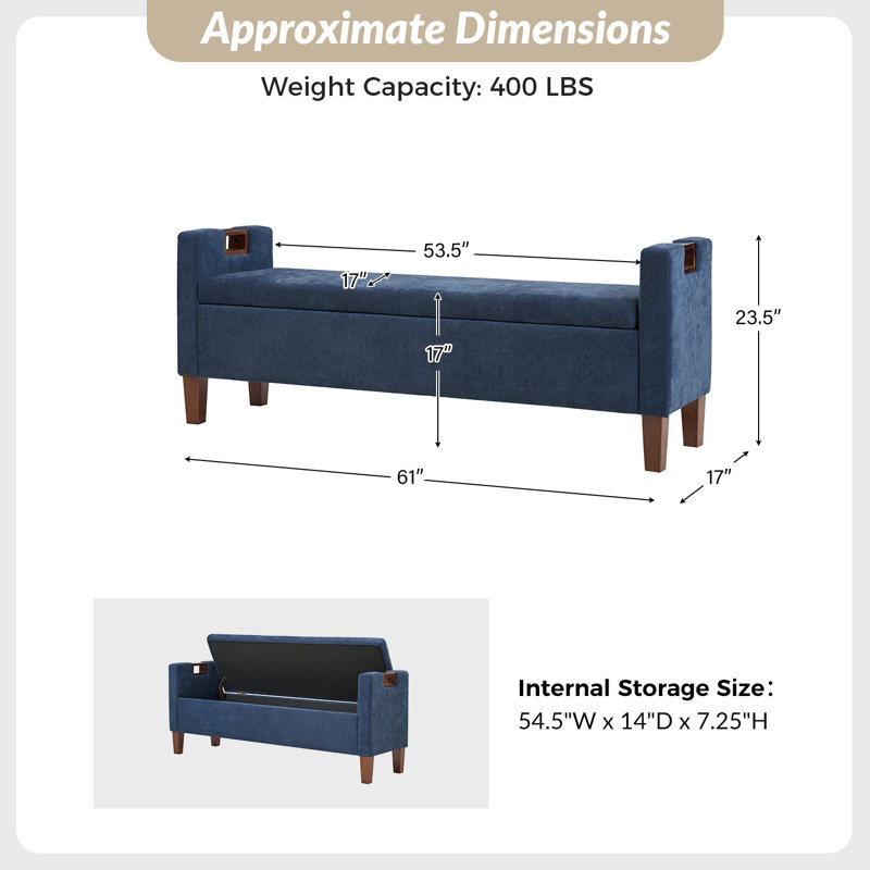 Banc de rangement en bois massif Dezaria, Marine