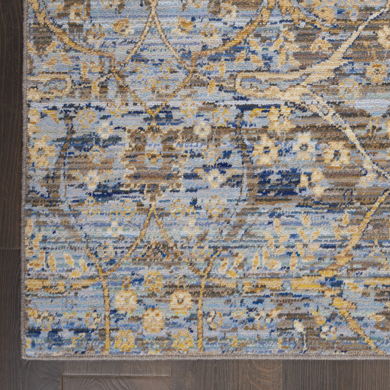 Tapis beige / bleu en laine Goncalo, Rectangle : 5 pi 6 po x 8 pi