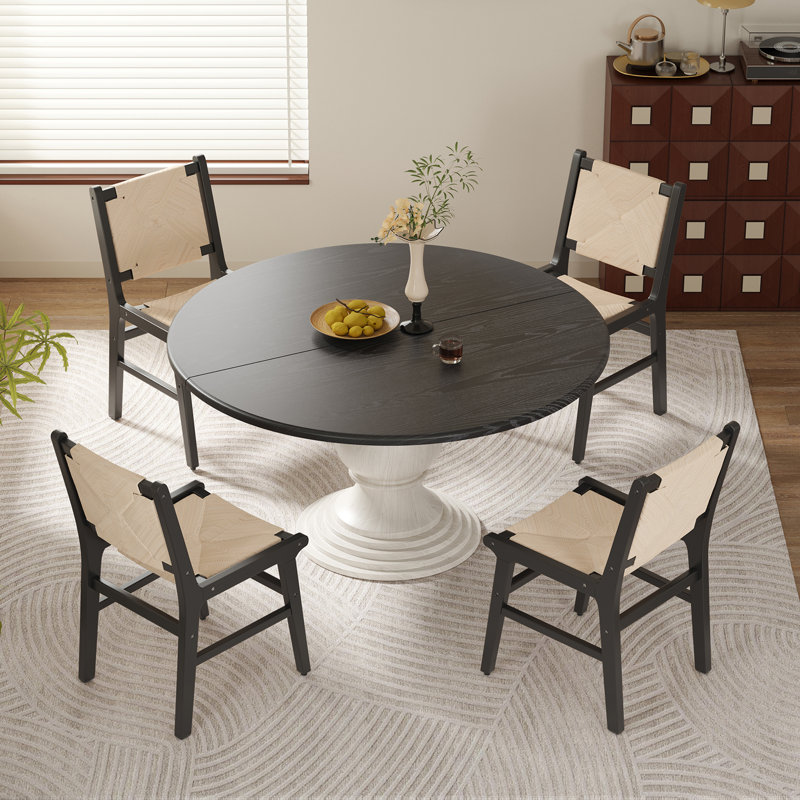 Mordern Dining Chair With Woven Rope Design, Beige/Black 