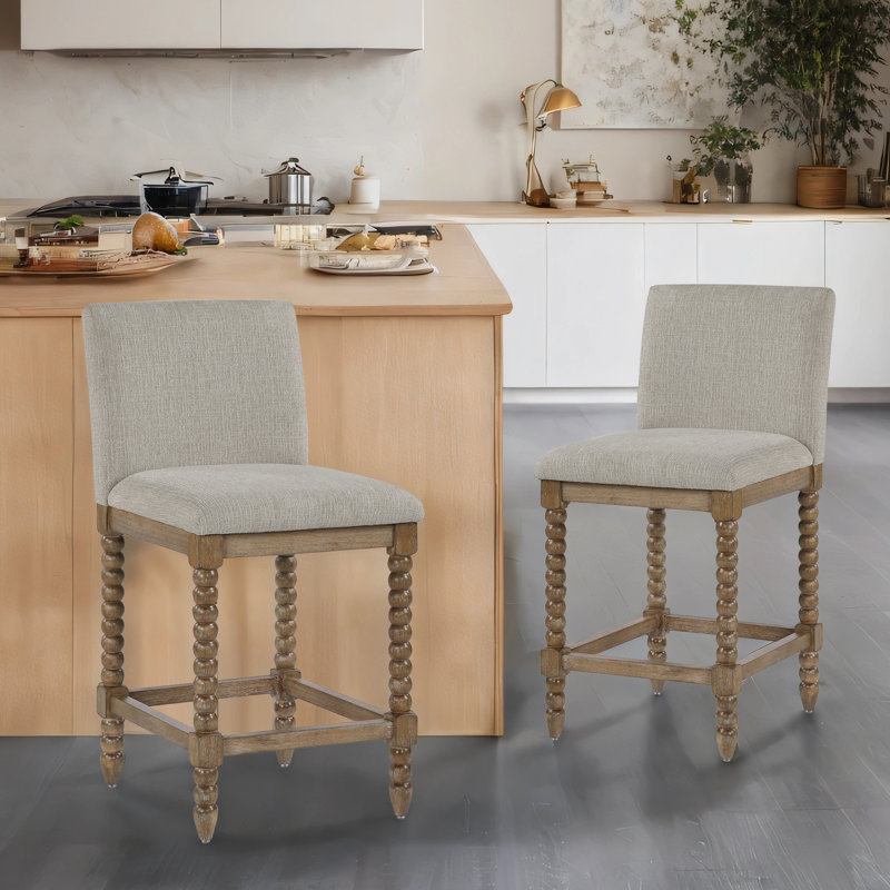 Tabouret de comptoir Tamami, Beige, 2, Brun