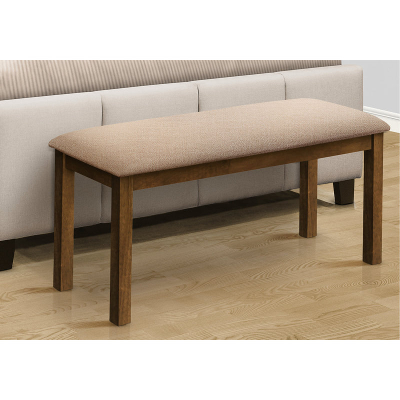 Transitional Upholstered Bench In Beige And Brown, 42" Rectangular With Solid Wood Legs For Dining