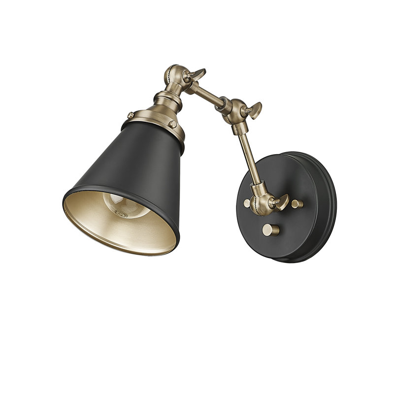 Shaka Adjustable Steel Swing Armed Sconce, Matte Black/Vintage Brass, Black