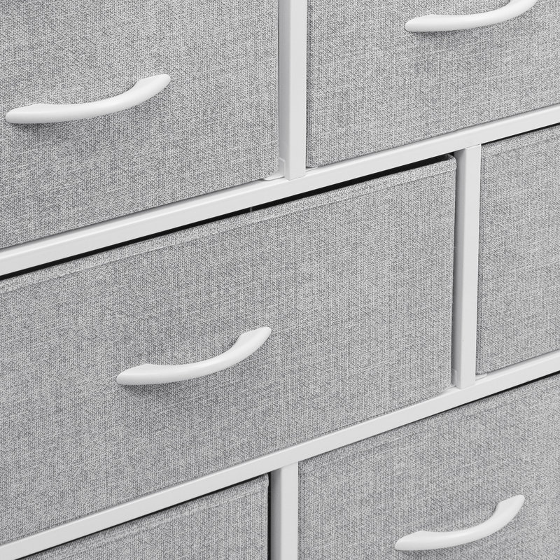 Sorbus 8 Drawers Wide Dresser with Steel Frame, Wood Top, and Fabric Bins in White