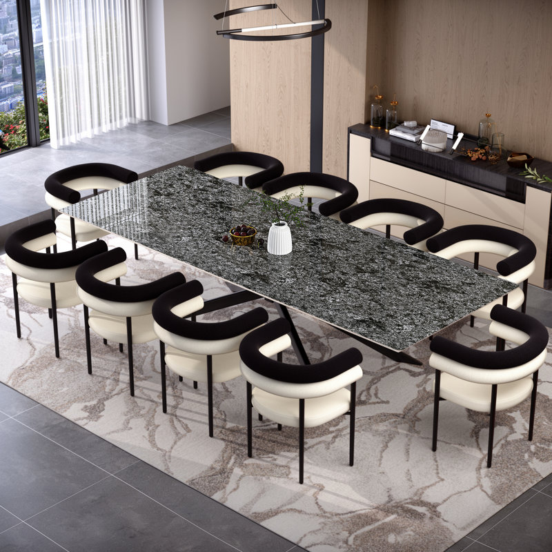 78.74'' To 110.24'' Rectangular Extendable Dining Table With Sintered Stone Top For 8-12, Black