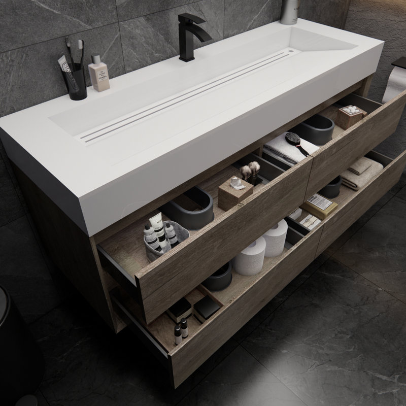 Albizu 59" Wall-Mounted Single Bathroom Vanity, Gray
