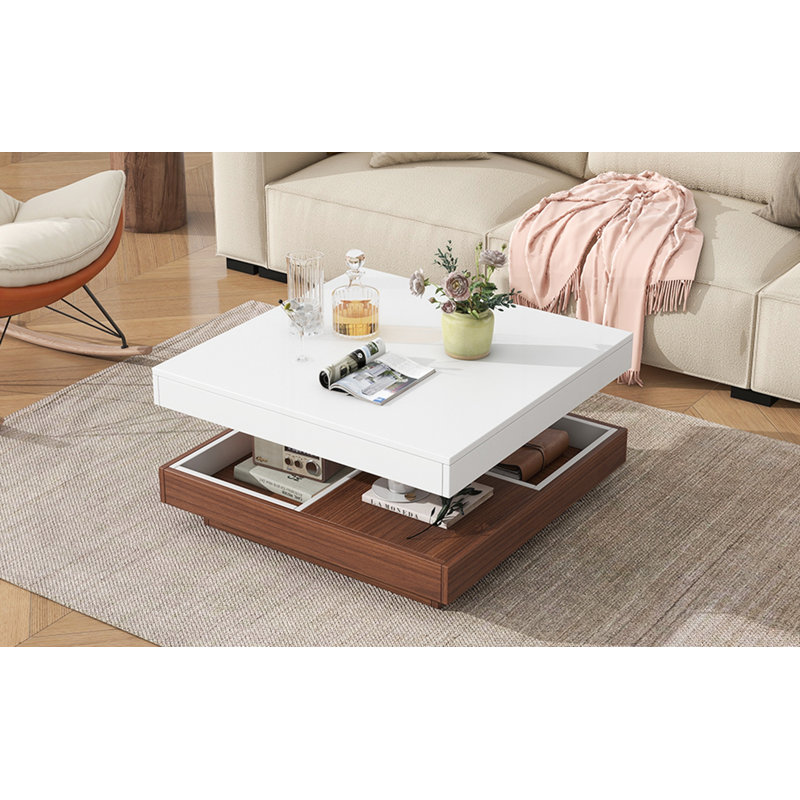 Table basse rotative moderne à 360 ° avec trois plateaux amovibles Modern, Blanc/noyer