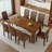 Table And Chair Set. 71 × 31.5 Inch Walnut Wood Grain Dining Table, Paired With A Set Of 8 Brown Technology Fabric Dining Chairs. 1 Table, 8 Chairs, Home Dining Table And Chair Combination.-824893244-824893243