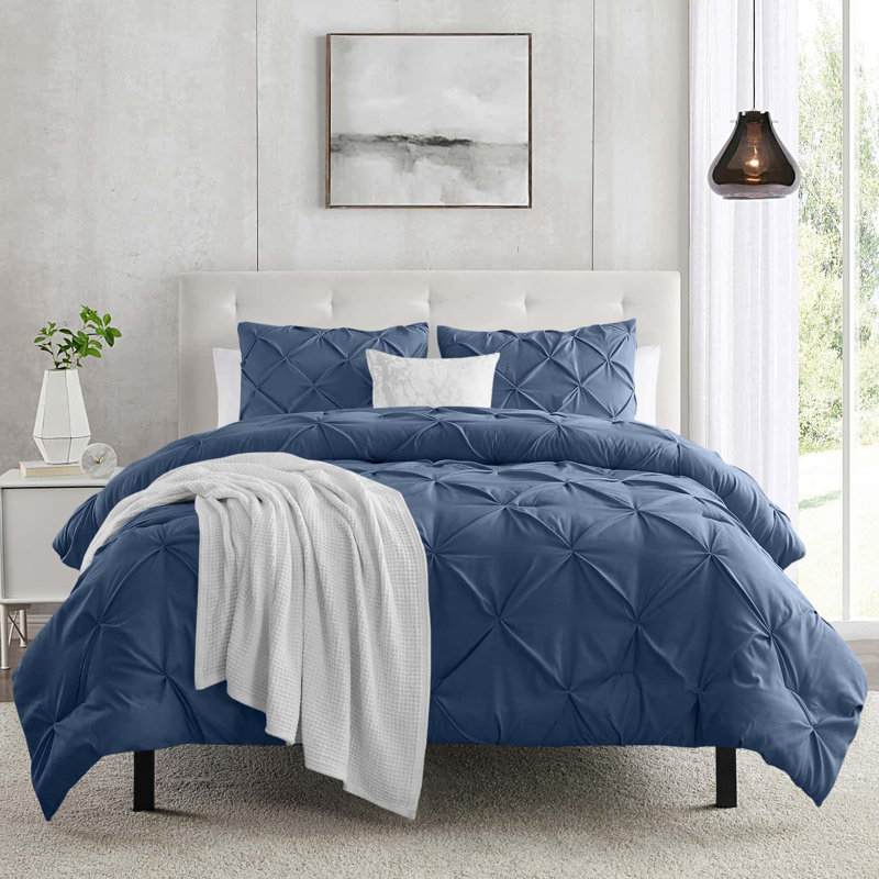 Microfiber Solid Colour Duvet Cover Set with Pillowcases, Single  Duvet Cover + 2 Single Pillowcases, Navy