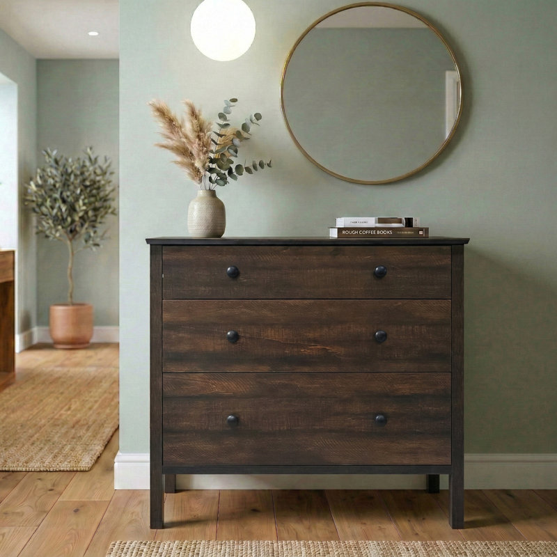 3 Drawer Chest, Rustic Brown