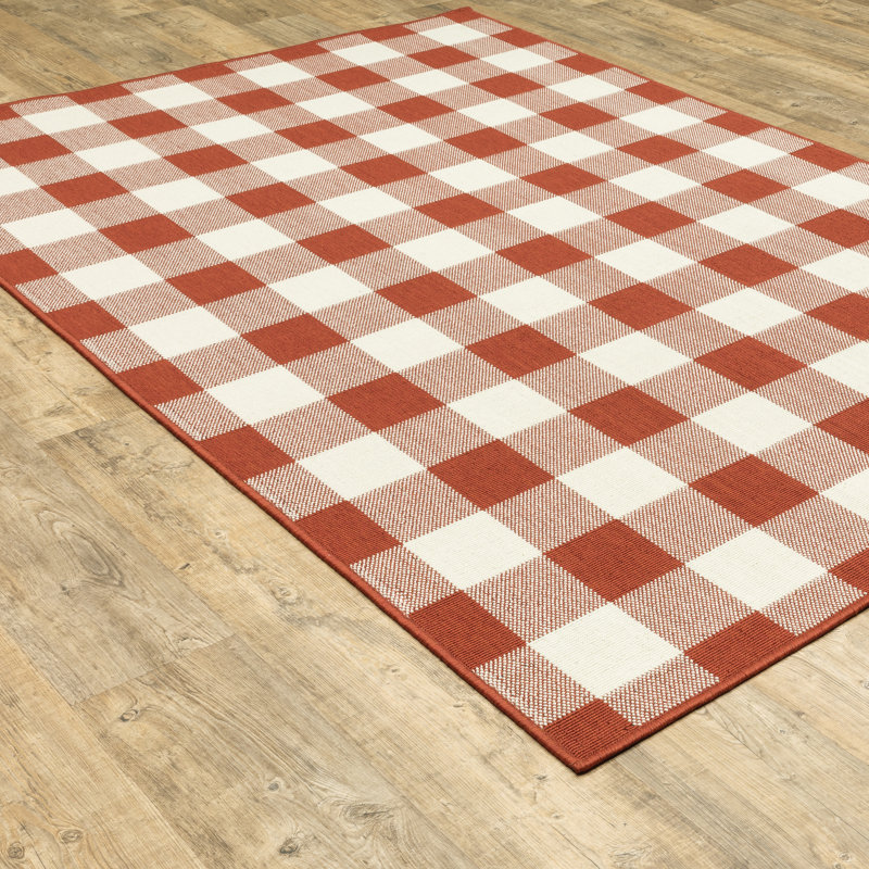 Tapis intérieur / extérieur Mac Mac, Rectangle 1 pi 10 po x 2 pi 10 po, Rouge / ivoire