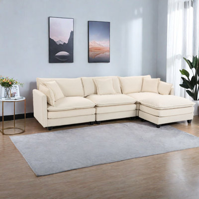 Spacious Modern Sofas, Chenille Upholstery With Ottoman For Home