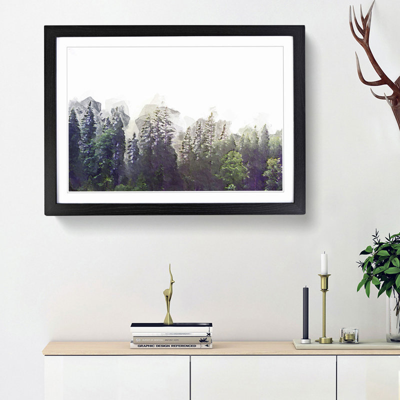 Pine Tree Forest in the Fog - Picture Frame Graphic Art Print, Black Framed, 48cm H x 65cm W x 2cm D