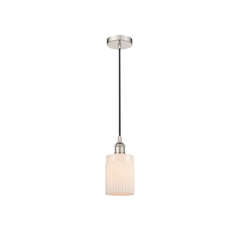 Luminaire suspendu cylindrique à 1 lumière Kamena, Blanc mat, Nickel poli