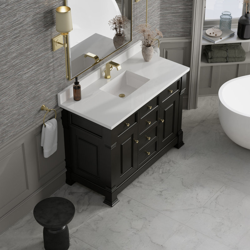 Brookfield 48'' W Single Vanity, Single Hole, White Zeus, Black Onyx