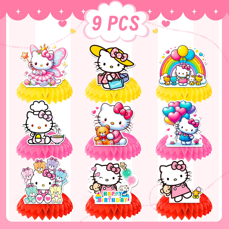 Hello Kitty Honeycomb Centerpieces for Birthday,9pcs Hello Kitty Centerpieces