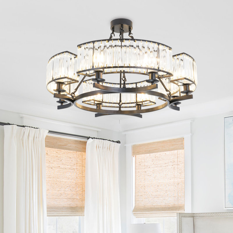 Mrytle 8 - Light Dimmable Luxurious Drum Crystal Chandelier, Black