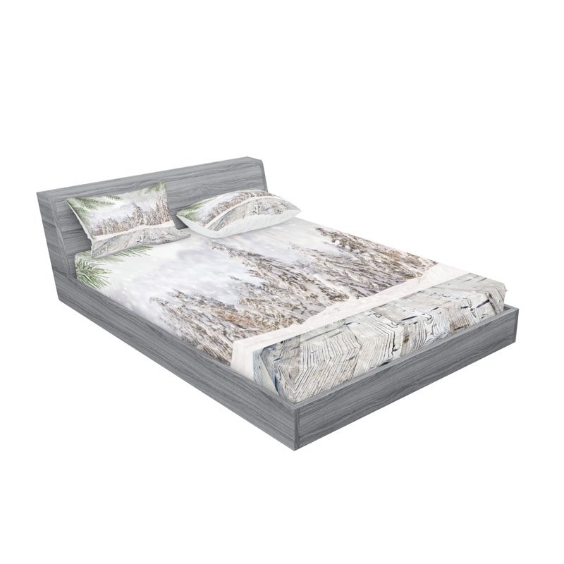 Drap-housse et coussin décoratif Ambesonne Winter vert blanc beige, Ensemble de draps pour grand lit + 5 pièces suppl