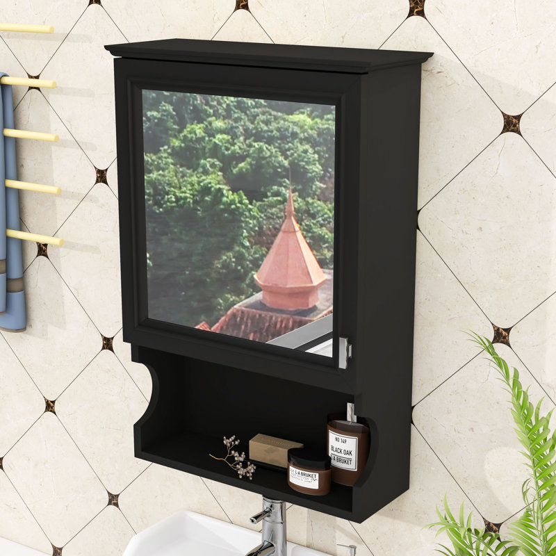 Armoire de rangement murale avec miroir, Noir