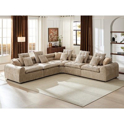 Canapé modulaire surdimensionné de 124 po Meg, canapé modulaire Comfy Boucle Cloud, canapé à assise profonde en forme de L avec coussins décoratifs pour le salon