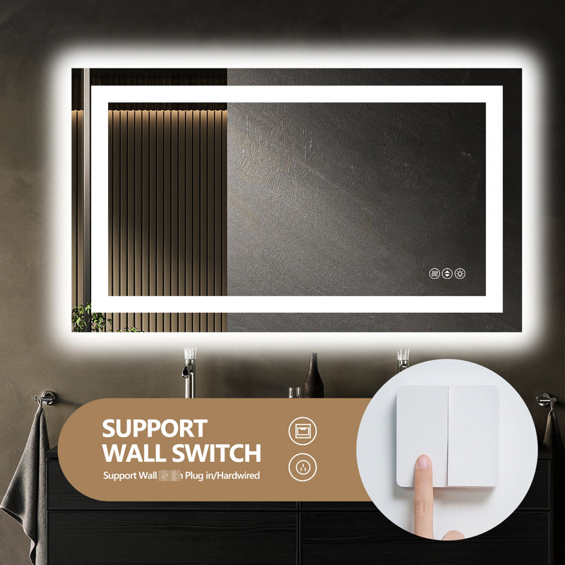 Miroir de salle de bain intelligent Smart 40X32 pouces, éclairage à intensité variable, 3 températures de couleur, brouillard, contrôle de l'interrupteur mural, installation facile, luminosité réglable de 10% à 100%, options de température, compatible