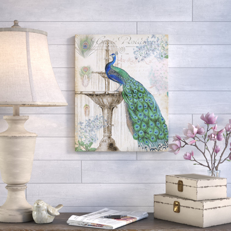 « rétro peacock i », reproduction d’impression sur toile tendue, H 15 po x l 12 po