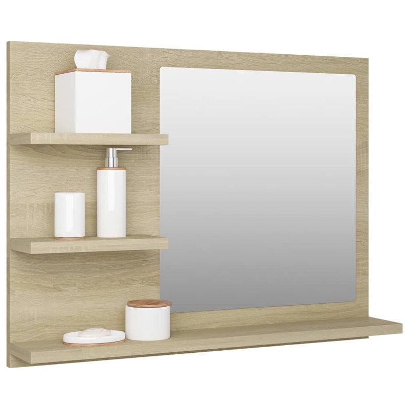 Miroir de salle de bain avec tablettes, H 17,7 po x l 23,6 po x P 4,1 po, Chêne de Sonoma