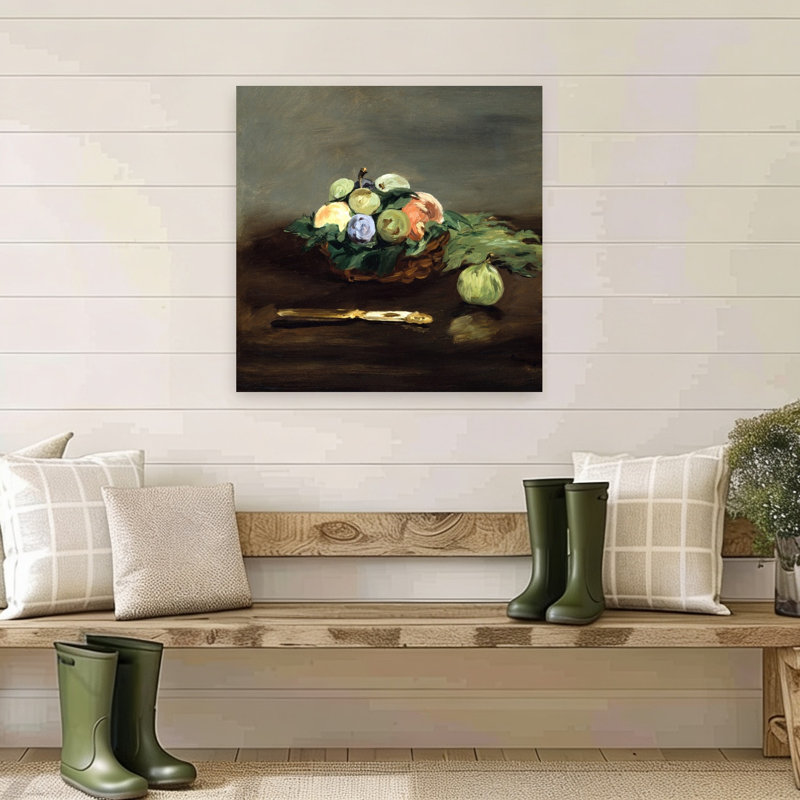 Basket Of Fruit Classic Traditional Abstract Fruit Spring Wall Art Print by Edouard Manet - Wrapped Canvas Print