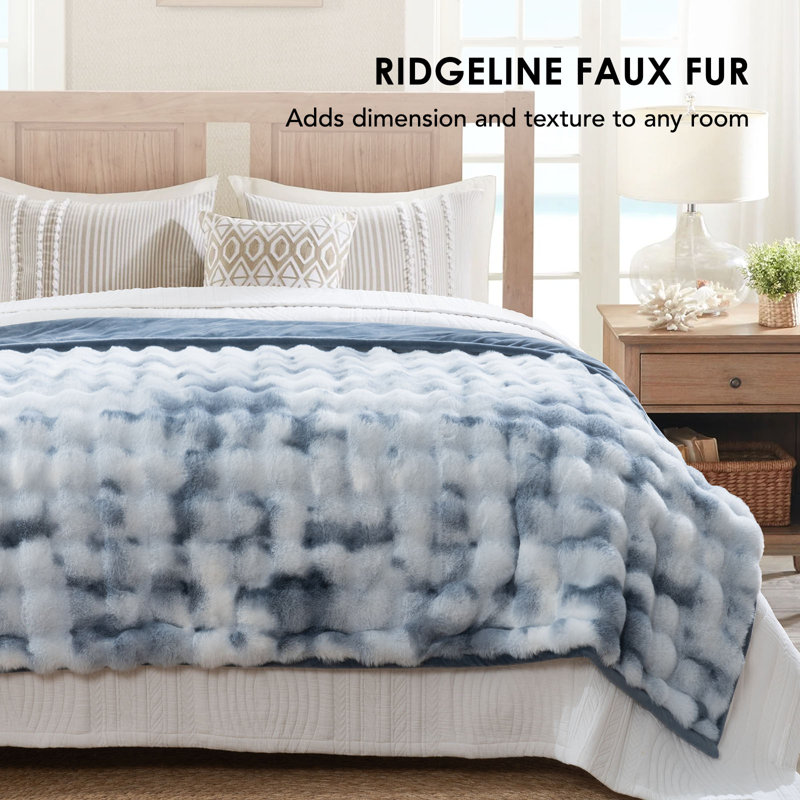 Ridgeline Faux Fur Throw Blanket, Cloud Blue Ombre, 80" L x 60" W
