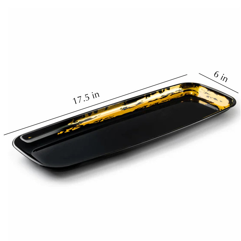 Disposable Whisk Collection Oval Serving Tray Accent 6.5 inches x 17.5 inches, Black/Gold, 2