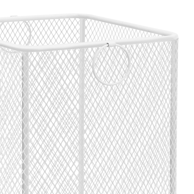Metal mesh laundry storage cart, laundry basket with wheels, Blanc