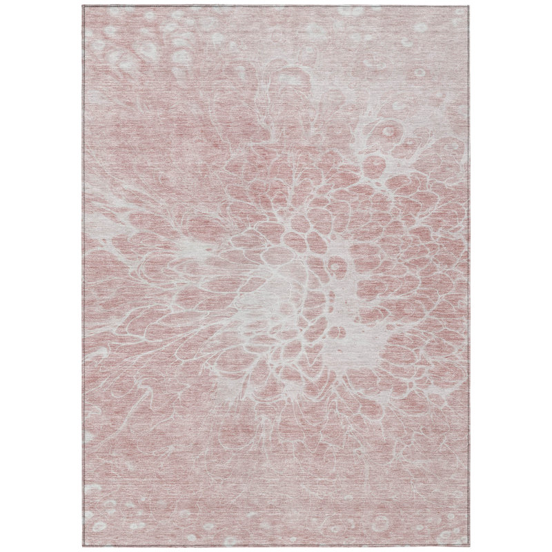 Tapis d'extérieur lavable abstrait rosé 10 pi x 14 pi rose et ivoire