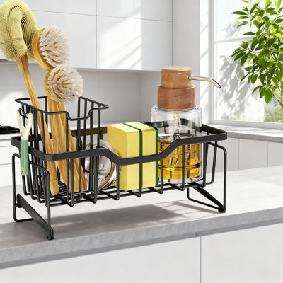 Kitchen Sink Organizer With Drain Tray, Rustproof Sponge And Scrubber Holder, Non-Slip Sink Caddy With Partitioned Storage For Instant Drying And Coun