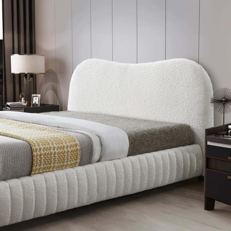 Norme Boucle Upholstered Low Profile Platform Bed With Sturdy Frame And Space - Saving Design, Ideal For Modern Bedrooms