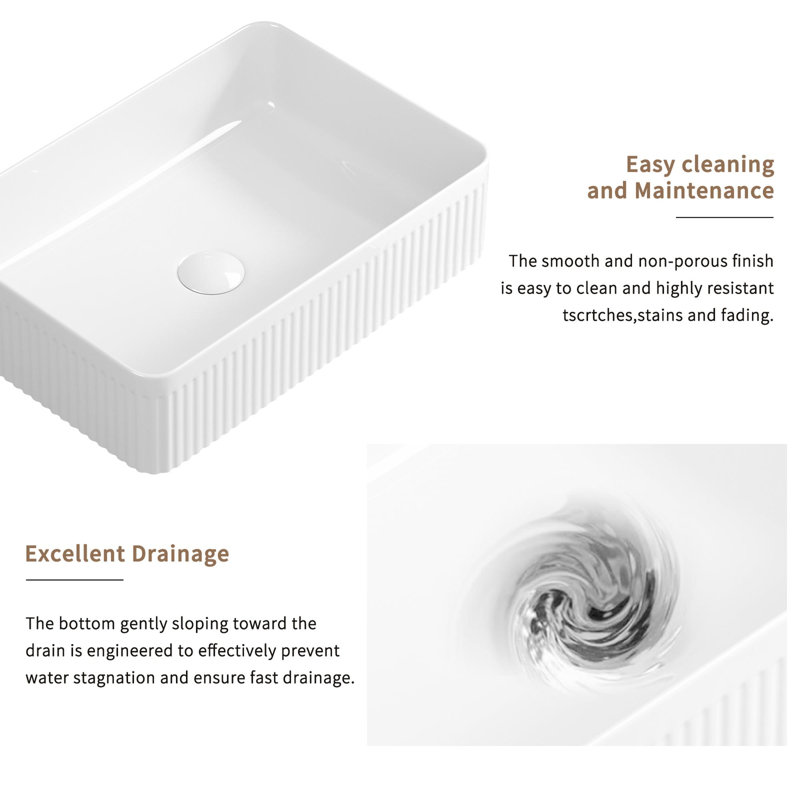 Lavabo vasque rectangulaire en céramique, Blanc lait