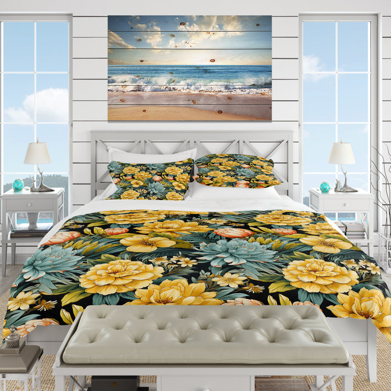 Literie ananas Serenity Tropical, Housse de couette pour grand lit et 2 taies décor