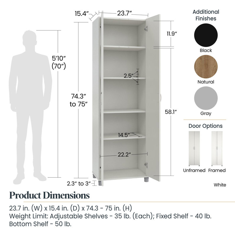 Aleg 24" W Garage Storage Cabinet, Black