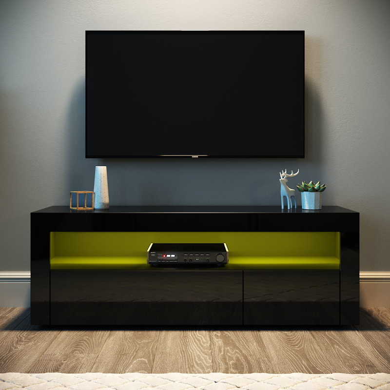 Birdsall 120Lx35Wx45H cm LED TV Stand/TV Cabinet, 2 Flip Doors, RGB Remote, 12W, Particleboard, For 47" TVs, Black