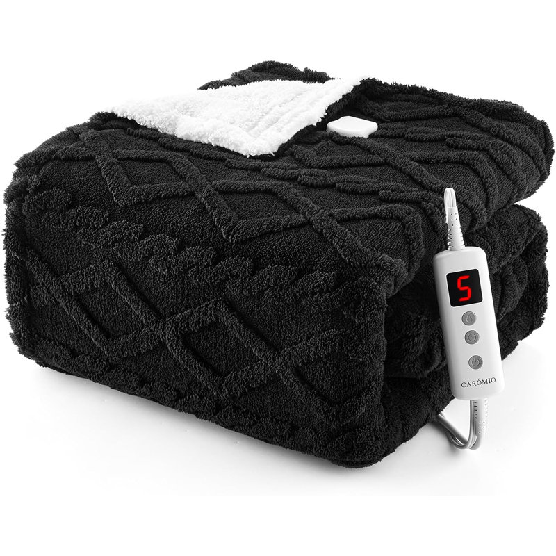 Jeté chauffant - Jeté en sherpa épais et touffeté avec 10 niveaux de chauffage et 10 réglages de temps, jeté chauffant certifié ETL 50 po x 60 po