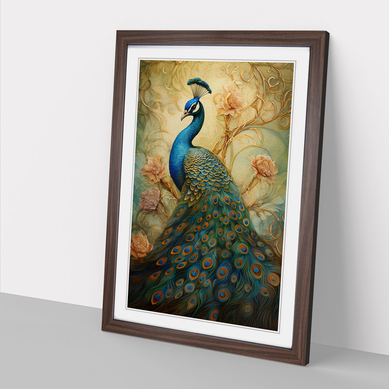 Peacock Tachisme - Framed Print, Walnut Framed, 64cm H x 46cm W x 2" D