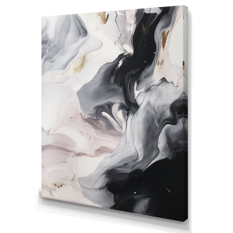 «White and Grey Ripples Of Stone III», reproduction d'art sur toile abstraite en marbre, H 32 po x l 24 po x P 1 po