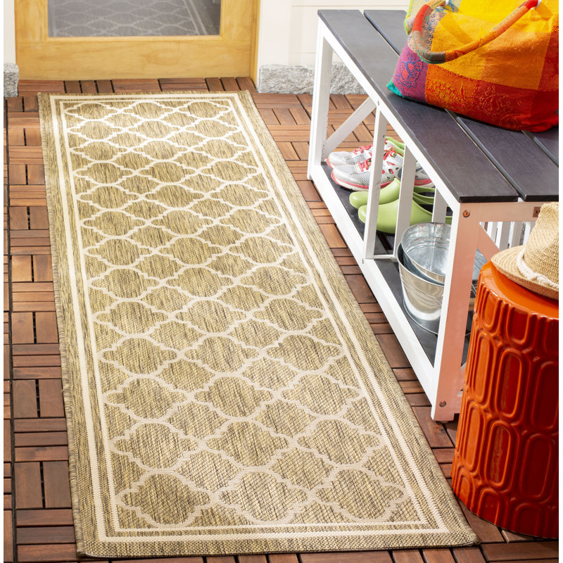 Arneshia Geometric Brown/Bone Indoor/Outdoor Area Rug, Runner 2'3" x 20'