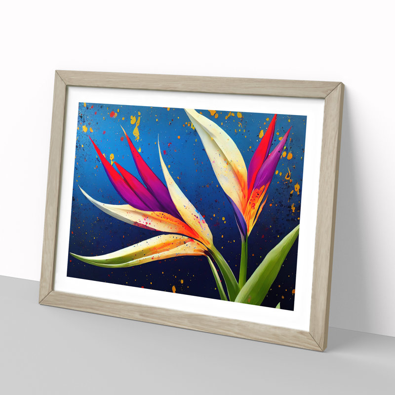 Bird Of Paradise Flower Splash Vol.5 - Single Picture Frame Print, 34cm H x 46cm W x 2cm D, Oak
