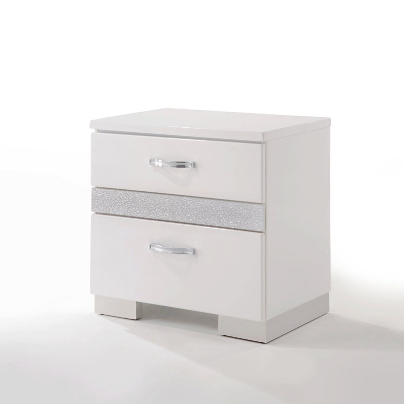 White Gloss Wood and Metal 2-Drawer Nightstand