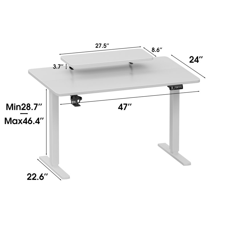 Kreutzer Height Adjustable Standing Gaming Desk, 28.7" H x 47.24" W x 23.62" D, White/White