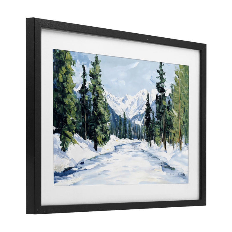 Snowy Tall Tree Pass, reproduction encadrée sous verre, conception de Petal Prints Design, H 14 po x l 20 po