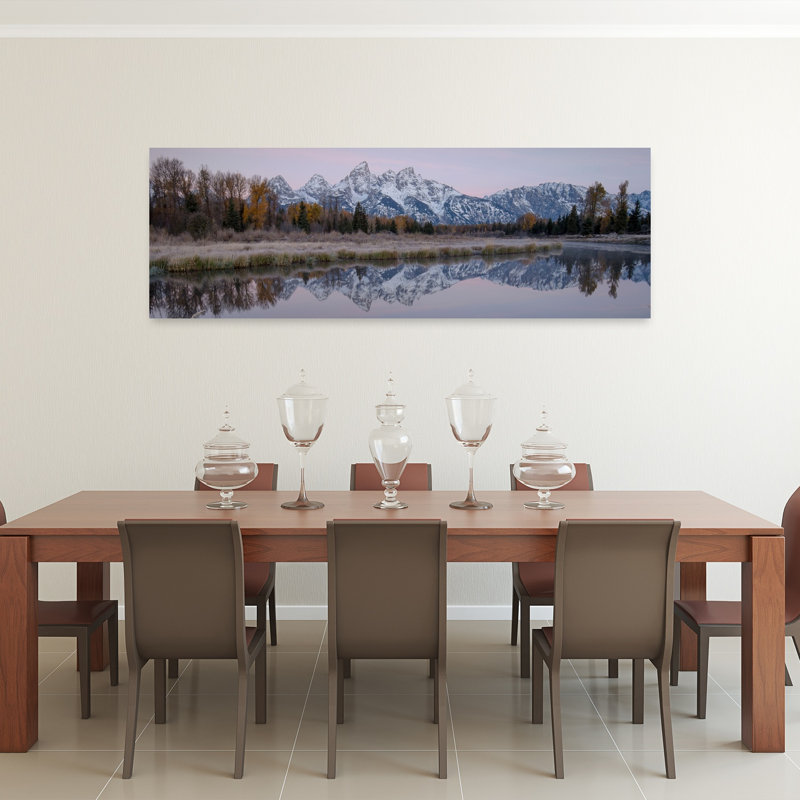 «Pink Mountain Reflections», art abstrait d'automne, H 20 po x l 60 po
