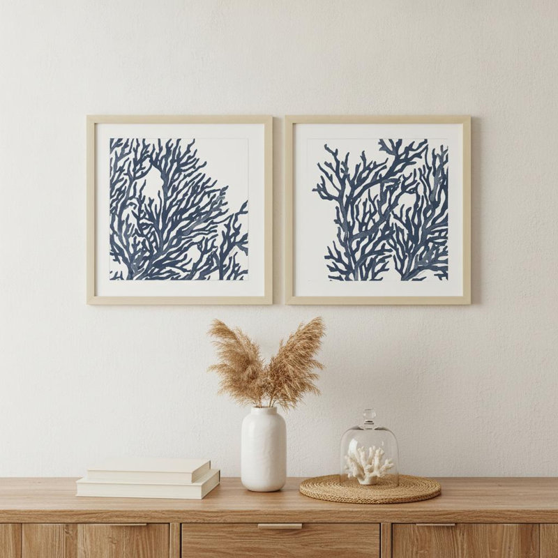 HomeRoots "(ensemble de deux)" Blue Coral I ", reproduction d'art encadrée
