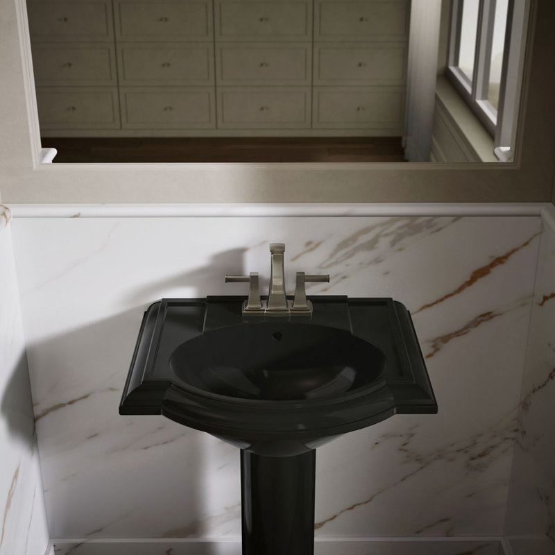 Devonshire Ceramic 25" Pedestal Bathroom Sink with Overflow, Thunder Grey, Centerset Faucet