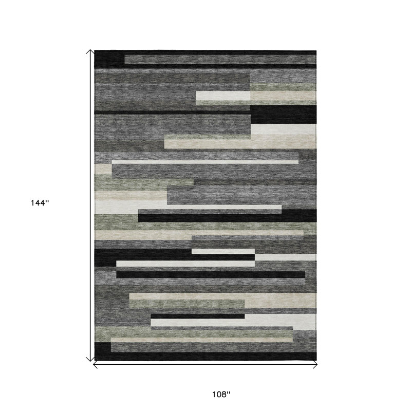Tapis extérieur lavable rayé gris anthracite et noir 9 pi x 12 pi